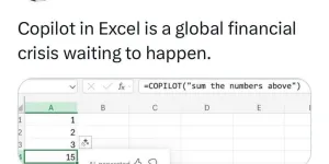 1 + 2 + 3 = 15, about excel copilot Gernot Wagner (@gwagner@fediscience.org)