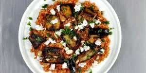 Boulgour aux aubergines rôties et chèvre