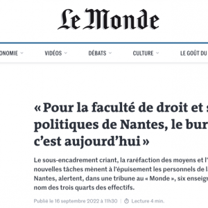 Nantes Université : le label du bien-être et la réalité de l’épuisement professionnel.