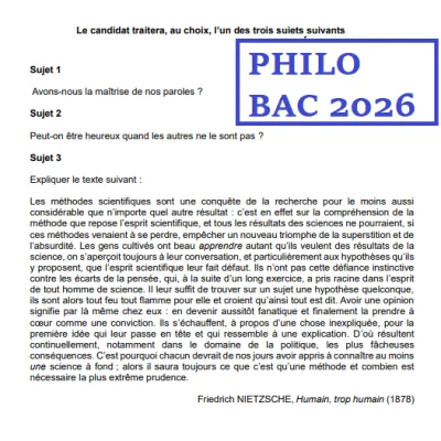Découvrez le sujet de philosophie pour le BAC 2026