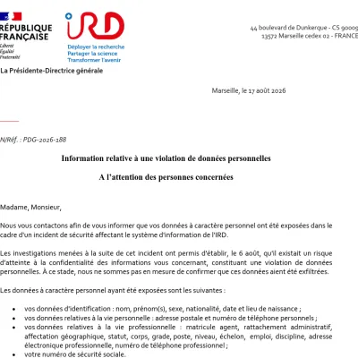 ☕️ L’IRD confirme un piratage, les données de 7 500 personnes exposées