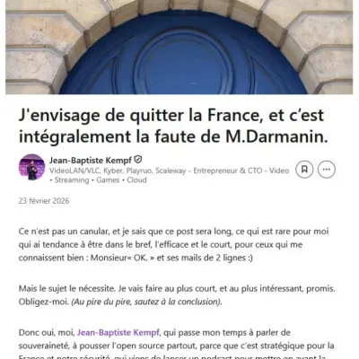 ☕️ [MàJ] Sur LinkedIn, drôle de passe d’armes entre J-B Kempf (VLC) et Gérald Darmanin