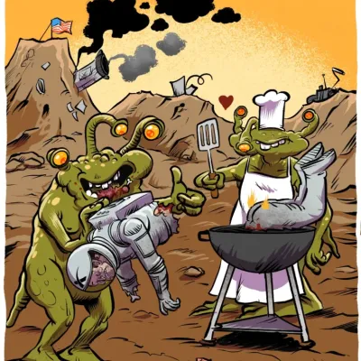 ☕️ Flockeries d’été : sept différences sur le gril d’un barbecue maison, version Mars Attacks