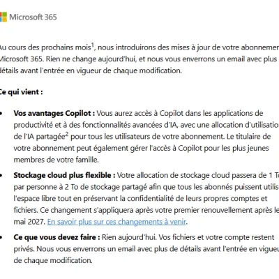 ☕️ Microsoft 365 : les offres grand public partageables vont perdre en espace de stockage