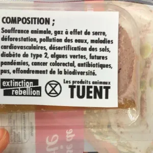 Du pâté de foie à la « souffrance animale » : des étiquettes pirates collées par Extinction Rebellion