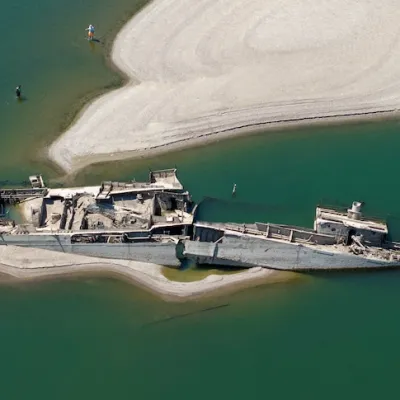 The Danube river is so low that Nazi warships are emerging