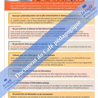 EXCLUSIF CAFE PEDAGOGIQUE : Une fiche du rectorat pour verrouiller la parole face à la presse