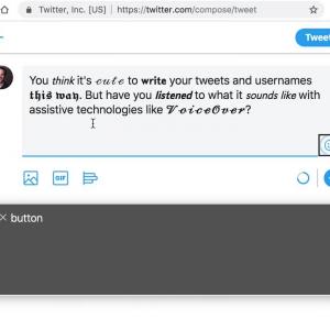 Kent C. Dodds 💿 #RenderATL sur Twitter : “You 𝘵𝘩𝘪𝘯𝘬 it's 𝒸𝓊𝓉ℯ to 𝘄𝗿𝗶𝘁𝗲 your tweets and usernames 𝖙𝖍𝖎𝖘 𝖜𝖆𝖞. But have you 𝙡𝙞𝙨𝙩𝙚𝙣𝙚𝙙 to what it 𝘴𝘰𝘶𝘯𝘥𝘴 𝘭𝘪𝘬𝘦 with assistive technologies like 𝓥𝓸𝓲𝓬𝓮𝓞𝓿𝓮𝓻? https://t.co/CywCf1b3Lm”