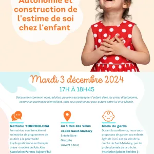 Conférence : Autonomie et construction de l’estime de soi chez l’enfant 03.12.2024