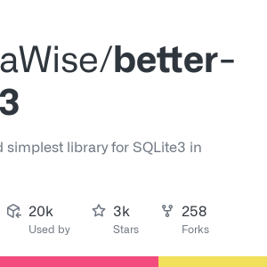 GitHub - JoshuaWise/better-sqlite3: The fastest and simplest library for SQLite3 in Node.js.