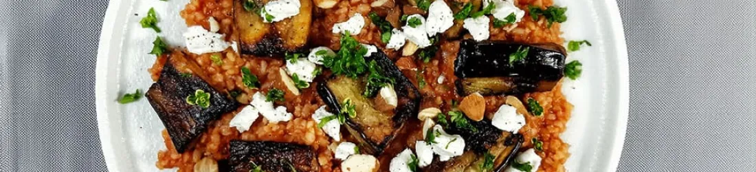 Boulgour aux aubergines rôties et chèvre